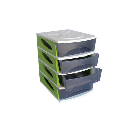 BAMA Ιταλίας Πλαστική Συρταριέρα 26x35x39cm 4όροφη Γραφείου Γκρι-Λευκό-Λαχανί GROUP