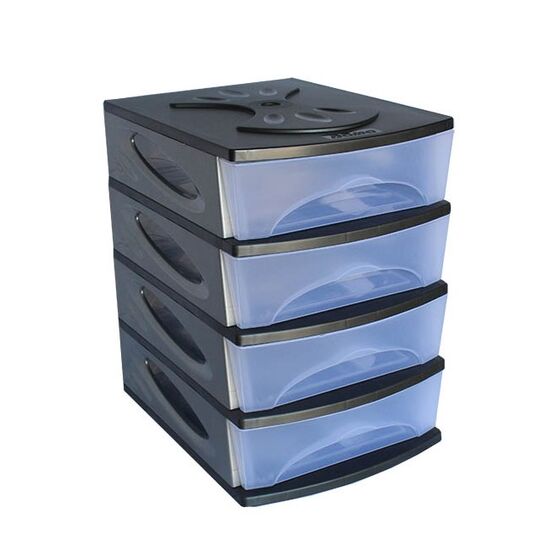 BAMA Ιταλίας Πλαστική Συρταριέρα 26x35x39cm 4όροφη Γραφείου Ανθρακί-Διάφανο GROUP