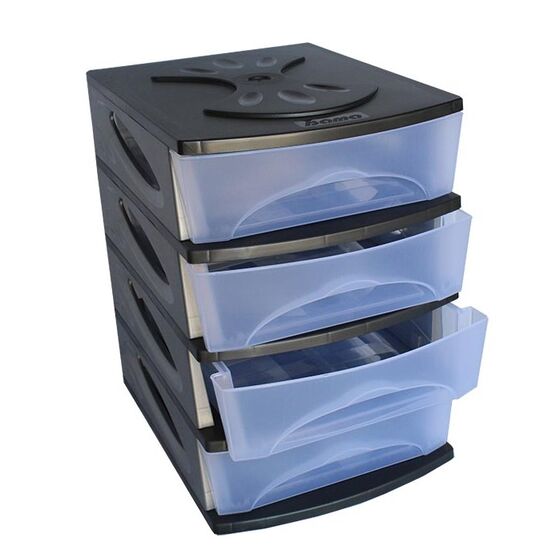 BAMA Ιταλίας Πλαστική Συρταριέρα 26x35x39cm 4όροφη Γραφείου Ανθρακί-Διάφανο GROUP