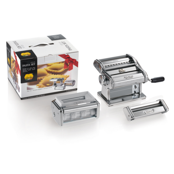 MARCATO Ιταλίας ATLAS150 Classic Σετ Μηχανή Φύλλου και Ζυμαρικών με Αξεσουάρ για Παρασκευή Ζυμαρικών Spaghetti και Ravioli PASTASET