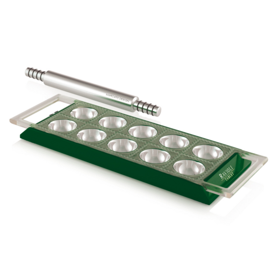 MARCATO Ιταλίας Φόρμα Design 10 θέσεων Πράσινο για Ζυμαρικά Ravioli 34x12.5x2cm και Πλάστης