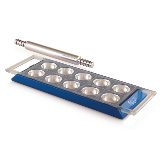 MARCATO Ιταλίας Φόρμα Design 10 θέσεων Μπλε για Ζυμαρικά Ravioli 34x12.5x2cm και Πλάστης