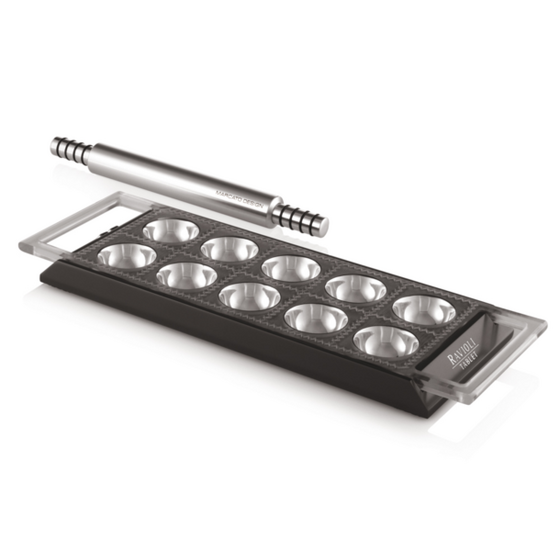 MARCATO Ιταλίας Φόρμα Design 10 θέσεων Μαύρο για Ζυμαρικά Ravioli 34x12.5x2cm και Πλάστης