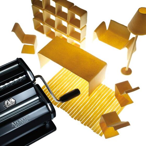 MARCATO Ιταλίας ATLAS150 DESIGN ΑΛΟΥΜΙΝΙΟ Ανοδιωμένο Βαμμένο Μηχανή Φύλλου και Ζυμαρικών 20x20x15.5cm Διαιρούμενη MAX Πλάτος Ζύμης 15cm Βάρος 1.68kg Γαλάζιο