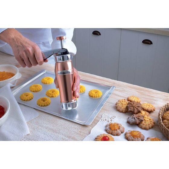 MARCATO Ιταλίας Μπισκοτομηχανή Design 2 Επιπέδων 5.5x5.5x21cm με 20 Κεφαλές για Μπισκότα Ανοδιωμένο Αλουμίνιο Ροζ