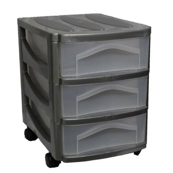 BAMA Ιταλίας Πλαστική Συρταριέρα 30x40x40cm Γραφείου 3όροφη με Ρόδες Ασημί-Διάφανο