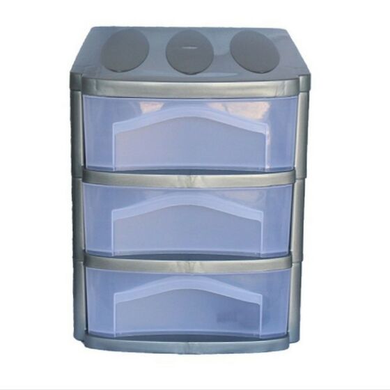 BAMA Ιταλίας Πλαστική Συρταριέρα 30x40x40cm Γραφείου 3όροφη με Ρόδες Ασημί-Διάφανο