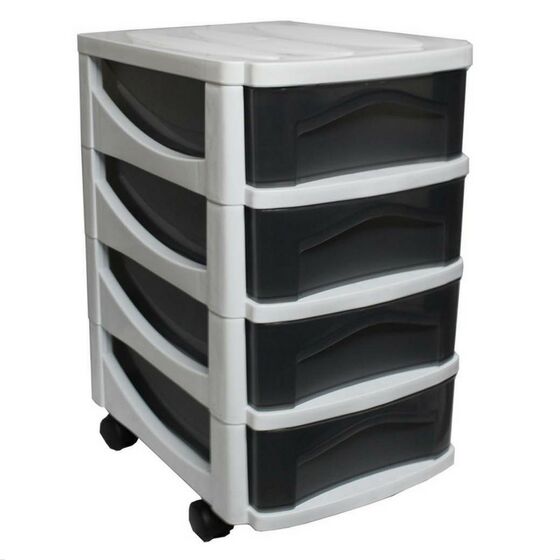 BAMA Ιταλίας Πλαστική Συρταριέρα 30x40x51cm 4όροφη Γραφείου με Ρόδες Λευκό-Διάφανο