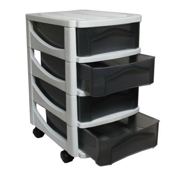 BAMA Ιταλίας Πλαστική Συρταριέρα 30x40x51cm 4όροφη Γραφείου με Ρόδες Λευκό-Διάφανο