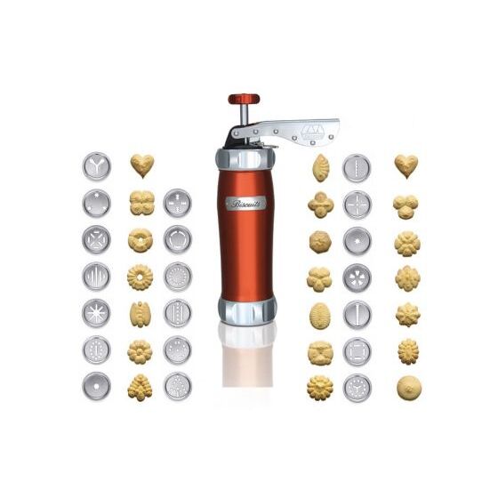 MARCATO Ιταλίας Μπισκοτομηχανή Design 2 Επιπέδων 5.5x5.5x21cm με 20 Κεφαλές για Μπισκότα Ανοδιωμένο Αλουμίνιο Ροζ