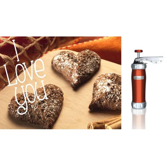 MARCATO Ιταλίας Μπισκοτομηχανή Design 2 Επιπέδων 5.5x5.5x21cm με 20 Κεφαλές για Μπισκότα Ανοδιωμένο Αλουμίνιο Ροζ