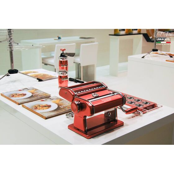 Marcato Φόρμα Design 10 θέσεων Κόκκινο για Ζυμαρικά Ravioli 34x12.5x2cm και Πλάστης