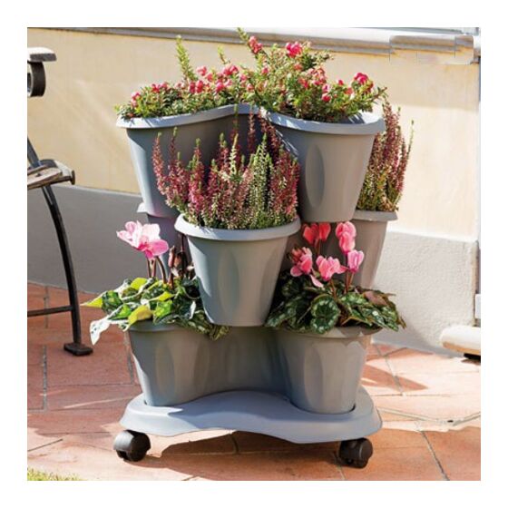 Βάση Γλάστρας Σύνθεσης Τριπλής TRIFOGLIO Ø40X10cm με Ρόδες Πλαστική 0.37kg Γκρι BAMA  Ιταλίας