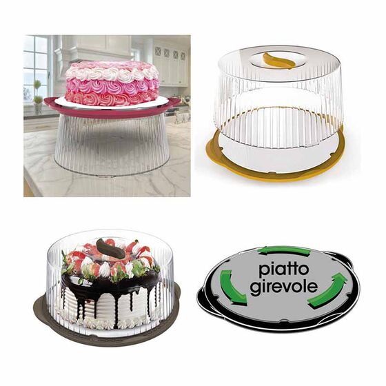 BAMA Ιταλίας Τουρτιέρα Πλαστική 36.5x33x14.8cm με Περιστρεφόμενη Βάση Καφέ-Διάφανο