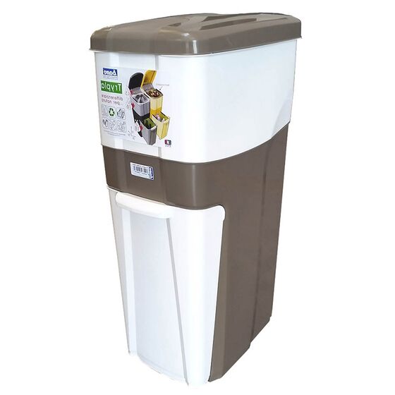 BAMA Ιταλίας Κάδος Ανακύκλωσης Απορριμμάτων 28x39x70cm Τριπλός Πλαστικός Κουζίνας 38.5lt Λευκό-Καφέ Σκούρο 2.5kg