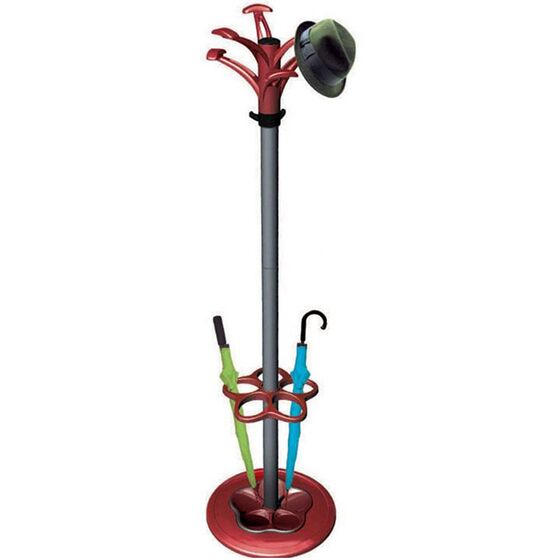 BAMA Ιταλίας Καλόγερος Μεταλλικός 45x35x170cm με 6 Πλαστικούς Γάντζους και Υποδοχές για Τσάντες και Ομπρέλες Κόκκινο-Λευκό Πάγου