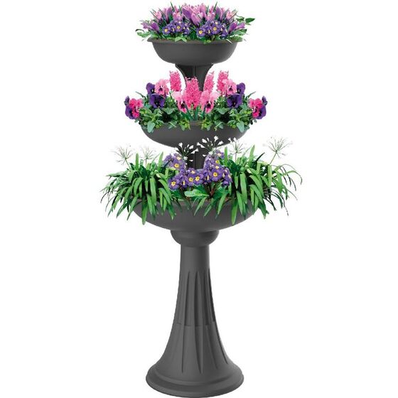 Ανθοστήλη/Γλάστρα Συντριβάνι Ø50x114cm 3 Ορόφων 29.2lt Ανθρακί BAMA Ιταλίας