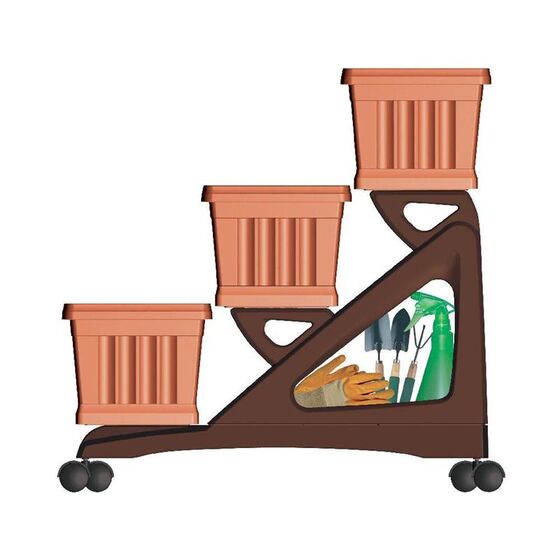 BAMA ITALY Σκαλιέρα με 3 Ζαρντινιέρες 80x74x73cm MAX Χωρητικότητα 30lt με 6 Τροχούς Κεραμιδί