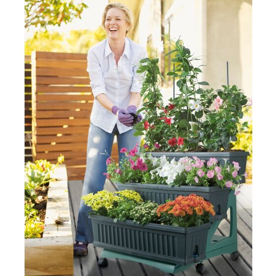 BAMA ITALY Σκαλιέρα με 3 Ζαρντινιέρες 80x74x73cm MAX Χωρητικότητα 30lt με 6 Τροχούς Πράσινη