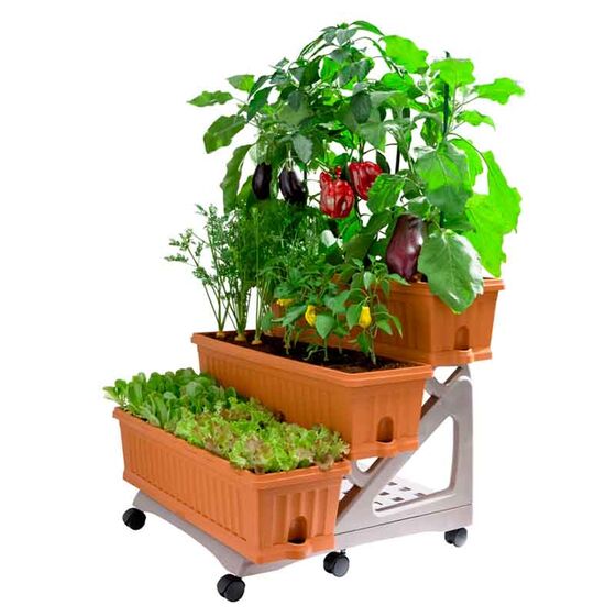 BAMA ITALY Σκαλιέρα με 3 Ζαρντινιέρες 80x74x73cm MAX Χωρητικότητα 30lt με 6 Τροχούς Κεραμιδί