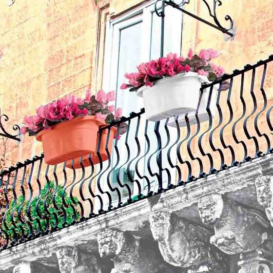 BAMA ITALY Ζαρντινιέρα 40x20x18.5cm Διπλή Ρυθμιζόμενη σε Κουπαστή Πλαστική με Αποστράγγιση Επεκτεινόμενη 3-13cm Λευκό