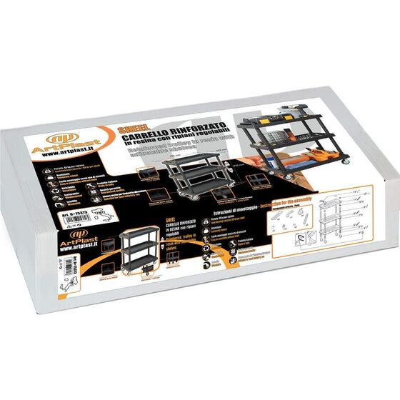 ARTPLAST Ιταλίας Πάγκος Εργασίας - Τρόλεϊ Μεταφοράς Πλαστικό Ρυθμιζόμενο 3όροφο 75x37.5x92 cm με Ρόδες και Χειρολαβή