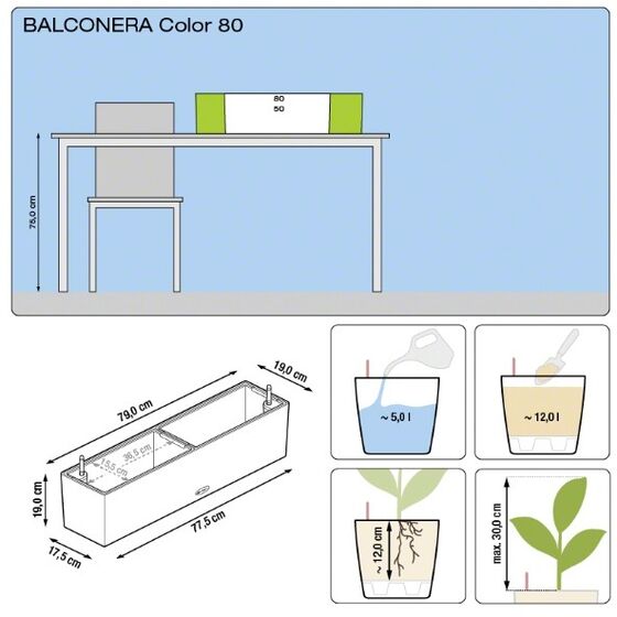 LECHUZA Balconera Color80 Ζαρντινιέρα 79x19x19cm Αυτοποτιζόμενη με 2 Δοχεία Φύτευσης ΚΑΦΕ Γερμανίας