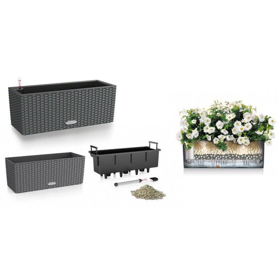 LECHUZA Balconera Cottage50 Ζαρντινιέρα 50x19x19cm Αυτοποτιζόμενη με Δοχείο Φύτευσης ΑΝΘΡΑΚΙ Γερμανίας RedDot Award 2010