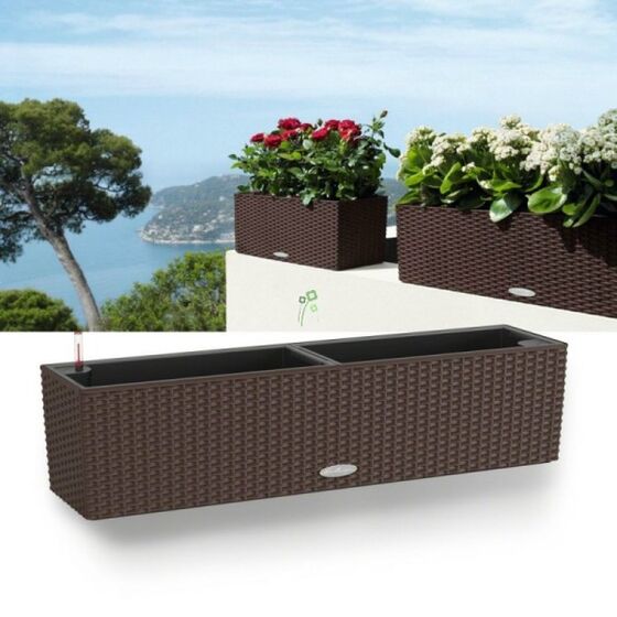 LECHUZA Balconera Cottage80 Ζαρντινιέρα 79x19x19cm Αυτοποτιζόμενη με 2 Δοχεία Φύτευσης ΚΑΦΕ-ΜΟΚΑ Γερμανίας RedDot Award 2010
