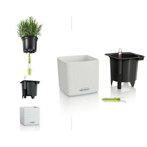 LECHUZA Cube Color16 Επιτραπέζια Γλάστρα 17x17x16cm Αυτοποτιζόμενη με Δοχείο ΛΕΥΚΗ Γερμανίας RedDot Award 2014German Design Award 2016