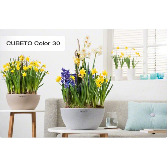 LECHUZA Cubeto Color30 Επιτραπέζια Γλάστρα Ø30x13.5cm Αυτοποτιζόμενη με Δοχείο Φύτευσης 4.5lt ΓΚΡΙ με Όψη Πέτρας Γερμανίας