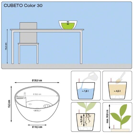 LECHUZA Cubeto Color30 Επιτραπέζια Γλάστρα Ø30x13.5cm Αυτοποτιζόμενη με Δοχείο Φύτευσης 4.5lt ΜΠΕΖ με Όψη Πέτρας Γερμανίας