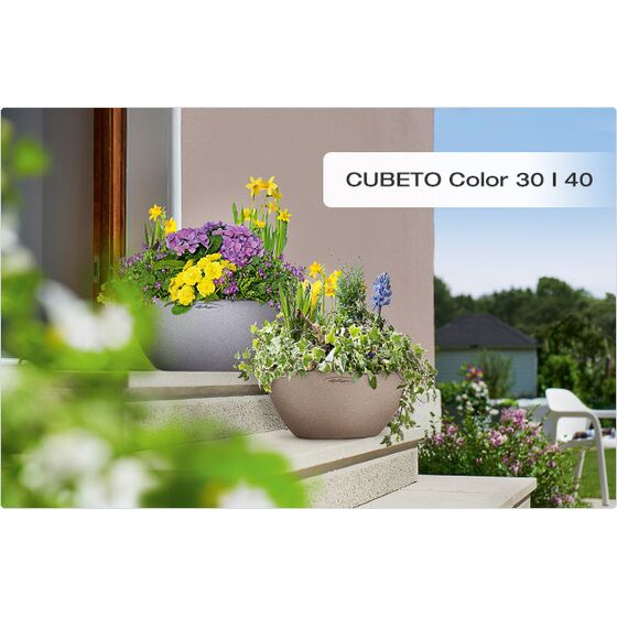 LECHUZA Cubeto Color40 Επιτραπέζια Γλάστρα Ø40x18.3cm Αυτοποτιζόμενη με Δοχείο Φύτευσης 11.5lt ΓΚΡΙ με Όψη Πέτρας Γερμανίας