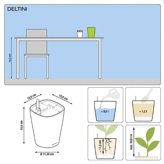 LECHUZA Deltini Επιτραπέζια Γλάστρα 15x15x19cm Αυτοποτιζόμενη με Δοχείο Φύτευσης ΓΚΡΙ-ΚΑΦΕ Γερμανίας iF Product Design Award 2012