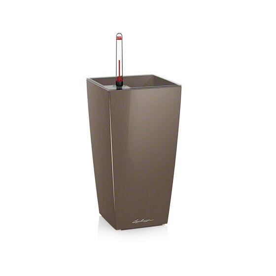 LECHUZA Maxi-Cubi Επιτραπέζια Γλάστρα 14x14x26cm Αυτοποτιζόμενη με Δοχείο Φύτευσης ΓΚΡΙ-ΚΑΦΕ Γερμανίας