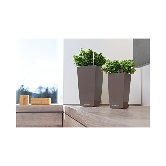 LECHUZA Mini-Cubi Επιτραπέζια Γλάστρα 9.5x9.5x18.5cm Αυτοποτιζόμενη με Δοχείο Φύτευσης ΓΚΡΙ-ΚΑΦΕ Γερμανίας