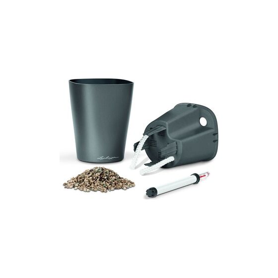 LECHUZA Mini Deltini Επιτραπέζια Γλάστρα 10x10x13cm Αυτοποτιζόμενη με Δοχείο Φύτευσης ΑΝΘΡΑΚΙ Γερμανίας iF Product Design Award 2012