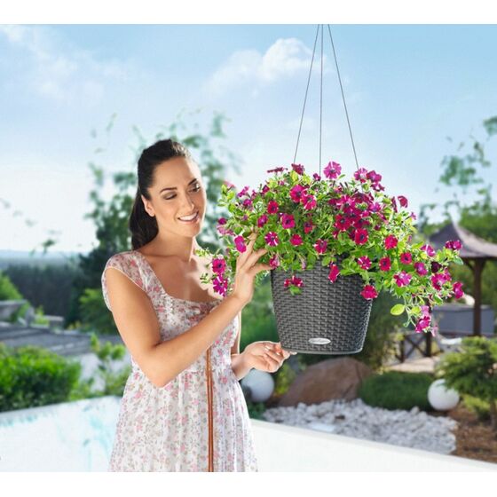 LECHUZA Nido Cottage Κρεμαστή Γλάστρα Ø27x23cm Στρογγυλή Αυτοποτιζόμενη με Δοχείο Φύτευσης Ανοξείδωτο Αξεσουάρ Κρέμασης ΑΝΘΡΑΚΙ Γερμανίας