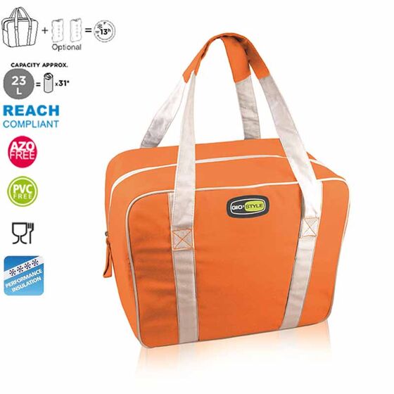 GIOSTYLE Ιταλίας Ισοθερμική Τσάντα 38x16x30cm Πάχος 6mm 23lt Πολυεστέρας 300D MAX Απόδοση 13 Ώρες Πιστοποιήσεις Azo FREE/REACH EVO MEDIUM Πορτοκαλί