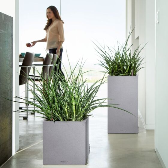 LECHUZA Canto Color Στήλη 30 Επιδαπέδια Γλάστρα 30x30x56cm Αυτοποτιζόμενη με Δοχείο ΓΚΡΙ με όψη ΦΥΣΙΚΗ ΠΕΤΡΑ Γερμανίας