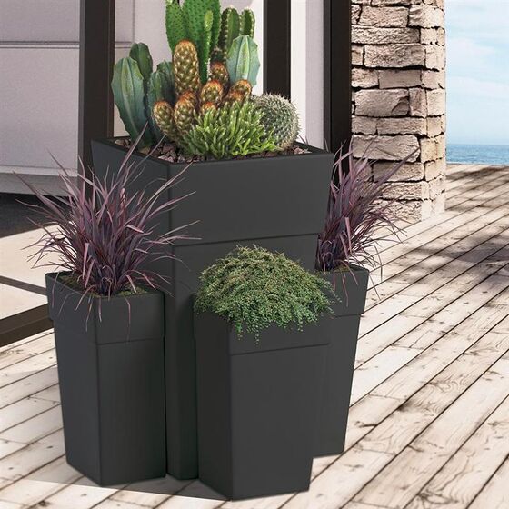BAMA ITALY Γλάστρα Βαρέως Τύπου 40x40x70cm 62.5lt Γίγας 4.5kg Πλαστική Γκρι-Καφέ PIRAMIDE