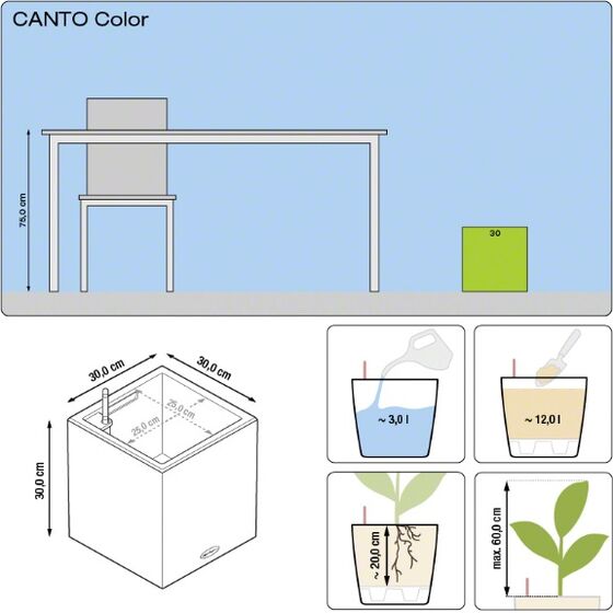 LECHUZA Canto Color Κύβος 30 Επιδαπέδια Γλάστρα 30x30x30cm Αυτοποτιζόμενη με Δοχείο ΜΑΥΡΟ του ΓΡΑΦΙΤΗ όψη ΦΥΣΙΚΗ ΠΕΤΡΑ Γερμανίας