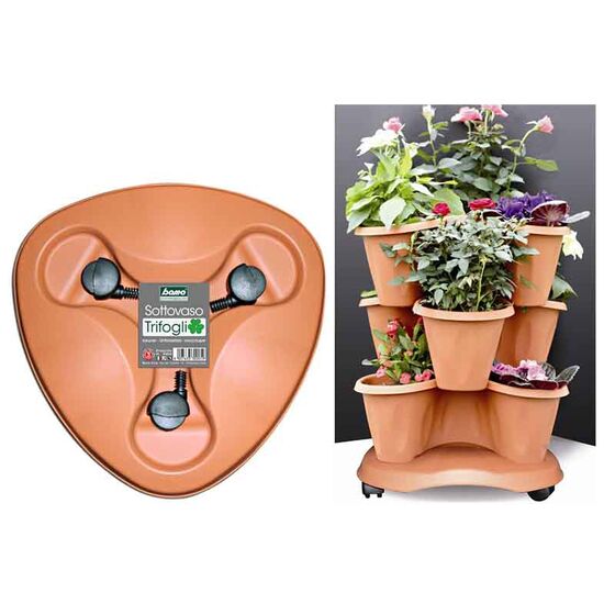 Βάση Γλάστρας Σύνθεσης Τριπλής TRIFOGLIO Ø40X10cm με Ρόδες Πλαστική 0,37kg Κεραμιδί BAMA  Ιταλίας