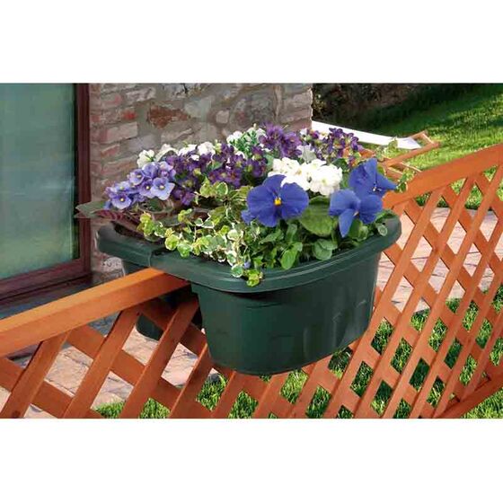 BAMA ITALY Ζαρντινιέρα Διπλή 40x20x18.5cm Ρυθμιζόμενη σε Κουπαστή Πλαστική με Αποστράγγιση Επεκτεινόμενη 3-13cm Πράσινη