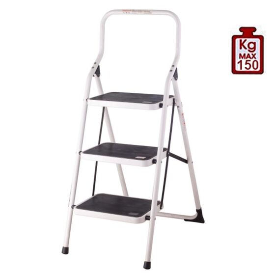 Σκαλοσκαμπό Μεταλλικό 48x60x113cm με 3 Σκαλιά MAX Αντοχή 150kg Βάρος 6.8kg PLUS Λευκό