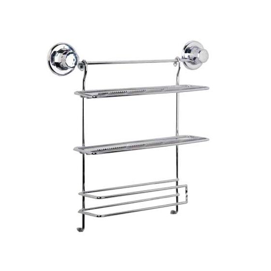 TEKNOTEL Πολυθήκη Κουζίνας 37x8x32cm Πάχος Ø7mm Αντοχή 12kg Επιχρωμιωμένο Ατσάλι με Βεντούζα EXTRA STRONG