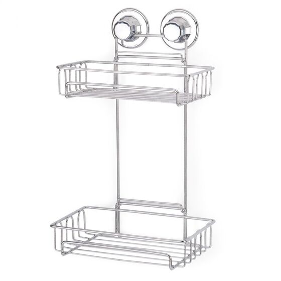 TEKNO-TEL Ραφιέρα Μπάνιου 2όροφη Πτυσσόμενη 25x15x36cm Πάχος 7mm Αντοχή 12kg Επιχρωμιωμένο Ατσάλι με Βεντούζα EXTRA STRONG