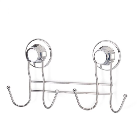 TEKNO-TEL Άγκιστρο-Κρεμάστρα Μπάνιου 4 Θέσεων  32x5x13cm Πάχος 7mm Αντοχή 12kg Επιχρωμιωμένο Ατσάλι με Βεντούζα EXTRA STRONG