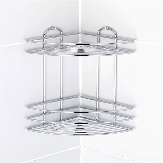 TEKNO-TEL Γωνιακή Ραφιέρα Μπάνιου 27x19x28cm Πάχος Ø5mm Ανοξείδωτο Ατσάλι (INOX)