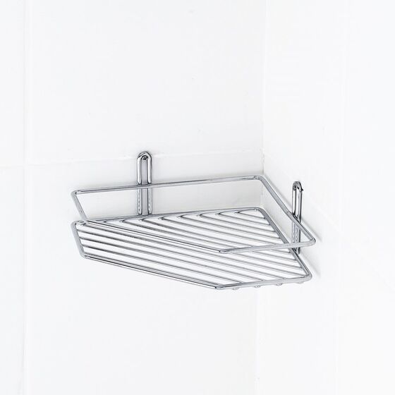 TEKNO-TEL Γωνιακή Ραφιέρα Μπάνιου Τοίχου 27.5x20x8cm Πάχος Ø5mm Επιχρωμιωμένο Ατσάλι